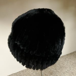 SALE Black Knitted Rex Rabbit Fur Stretch Beanie